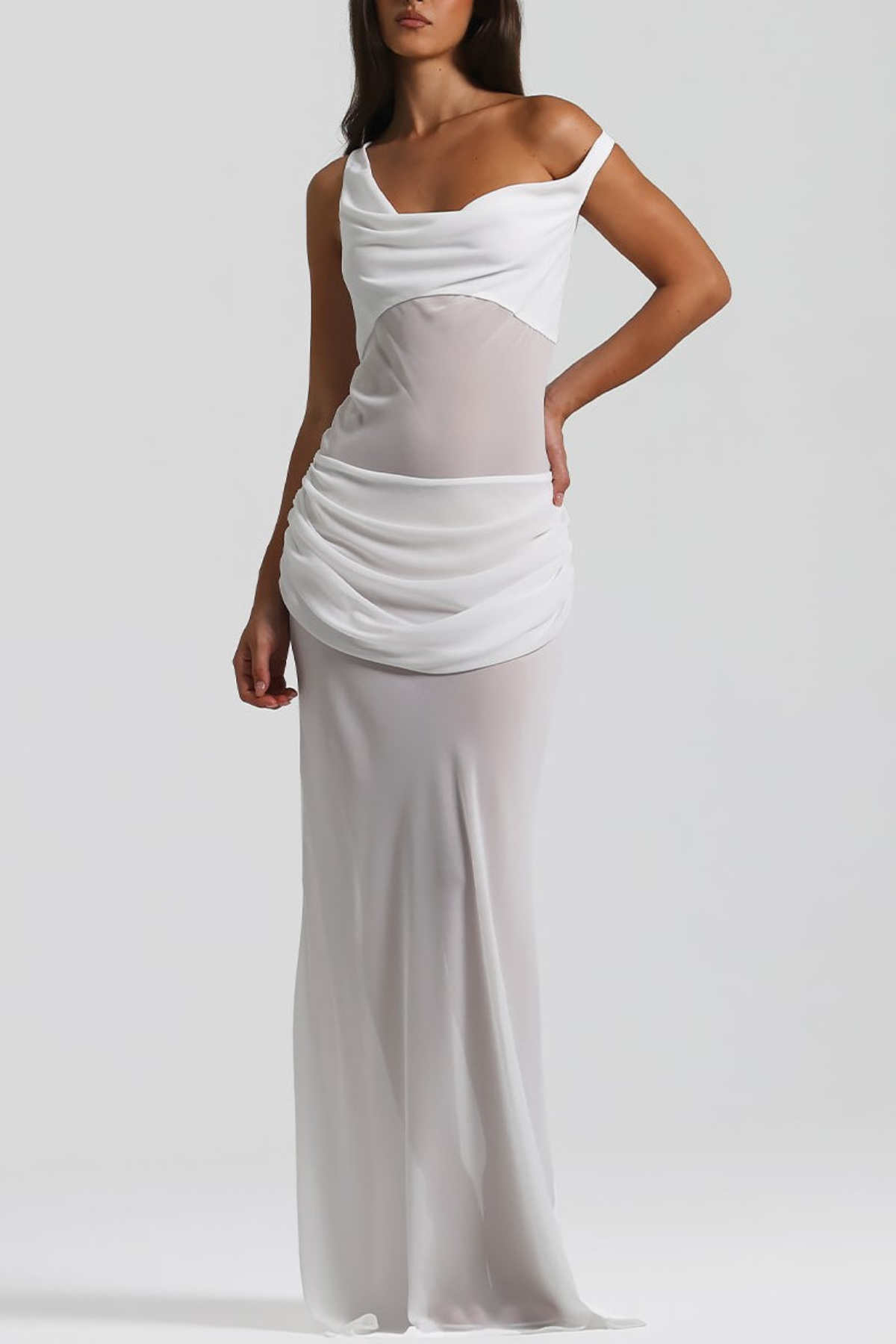 Tafari Off Shoulder Corset Ruched Maxi Dress - White