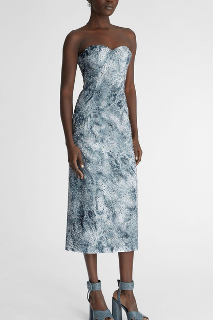Taikia Crystal Embellished Strapless Midi Dress