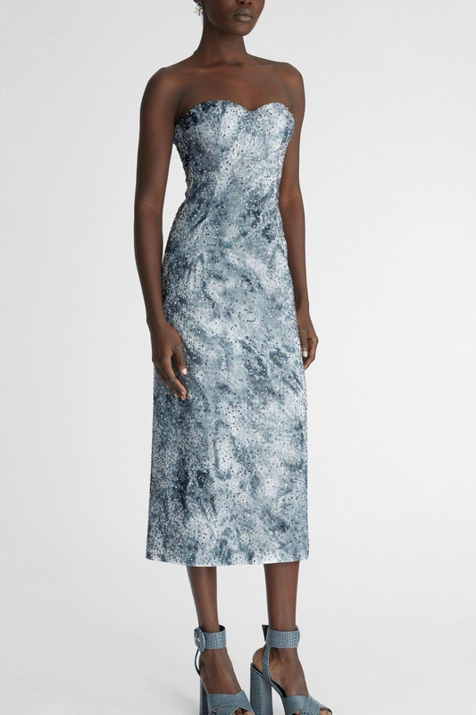 Taikia Crystal Embellished Strapless Midi Dress