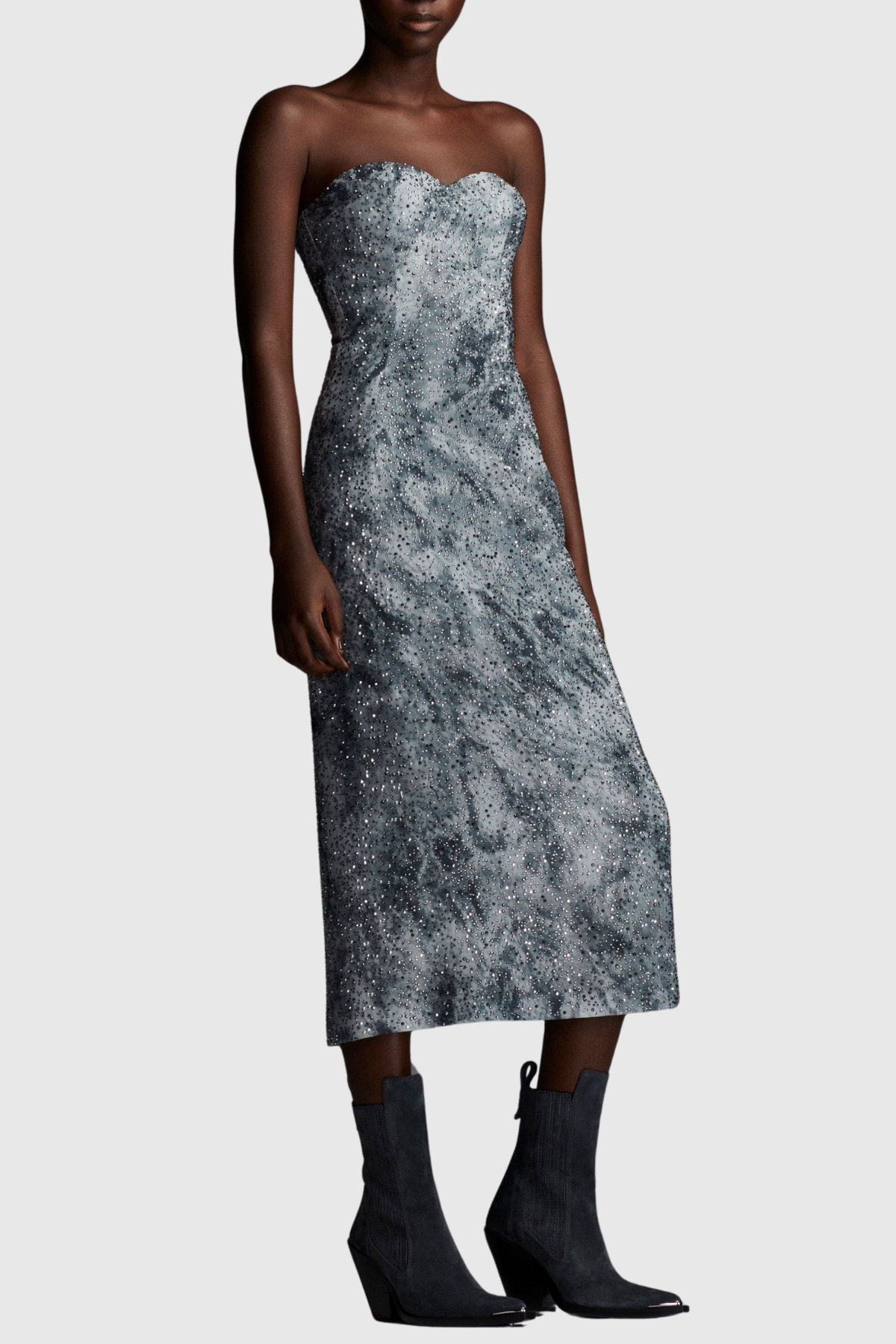 Taikia Crystal Embellished Strapless Midi Dress