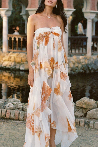 Takala Floral Halter Backless Split Maxi Dress