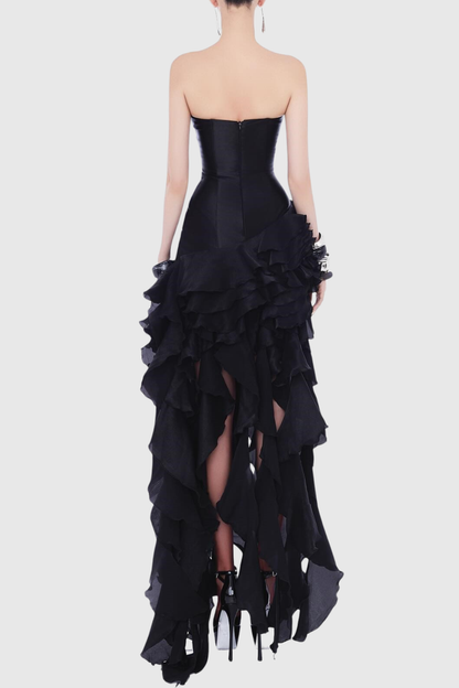 Takara Strapless Ruffle Maxi Dress - Black