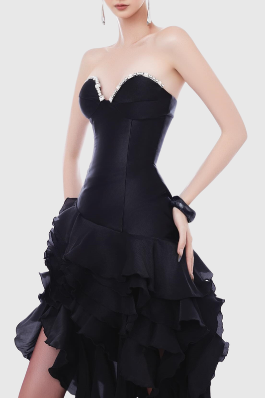 Takara Strapless Ruffle Maxi Dress - Black