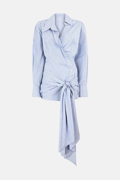 Talvi Stripe Knot Mini Shirt Dress