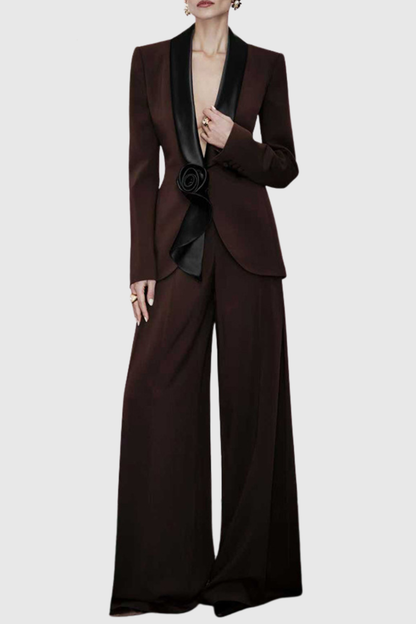 Tanaiy Floral Blazer & Trousers Set - Brown