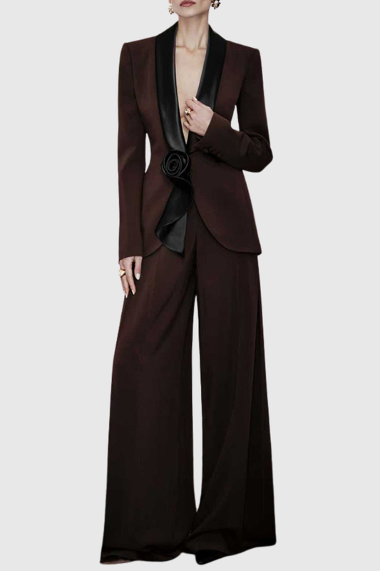 Tanaiy Floral Blazer & Trousers Set - Brown