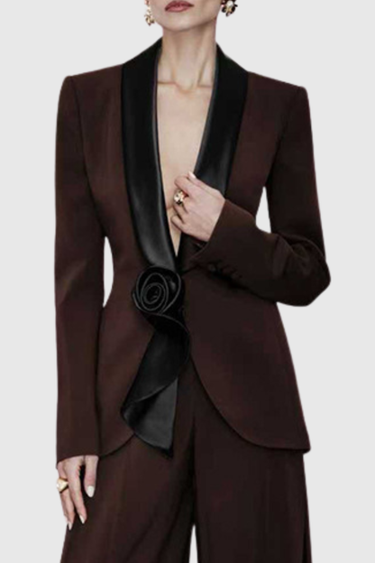 Tanaiy Floral Blazer & Trousers Set - Brown