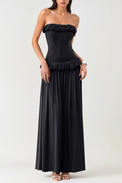 Tandena Strapless Rope Ruched Maxi Dress - Black