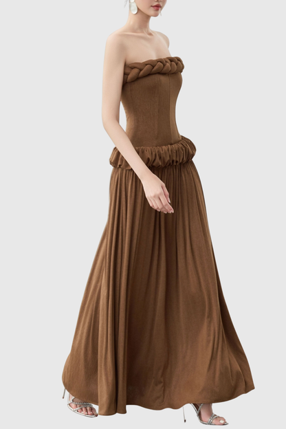 Tandena Strapless Rope Ruched Maxi Dress - Brown