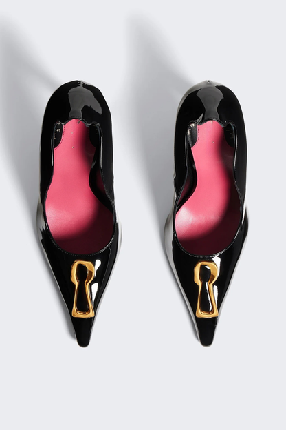 Tansys Metal Keyhole Pumps - Black