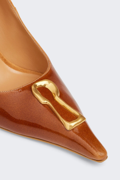 Tansys Metal Keyhole Pumps - Brown