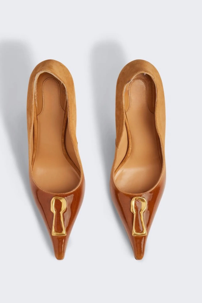 Tansys Metal Keyhole Pumps - Brown
