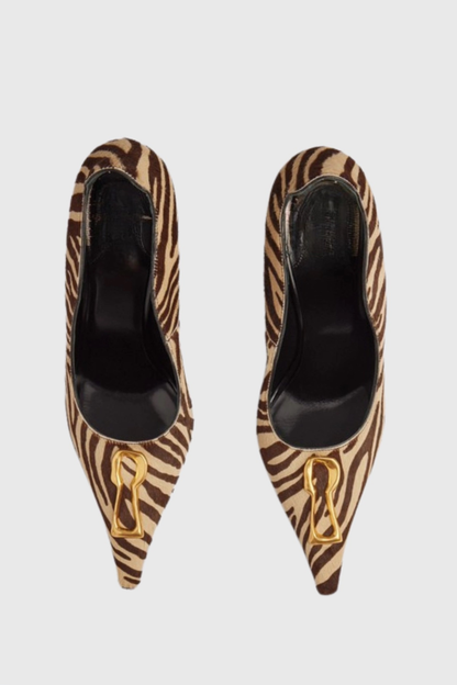 Tansys Zebra Metal Keyhole Pumps