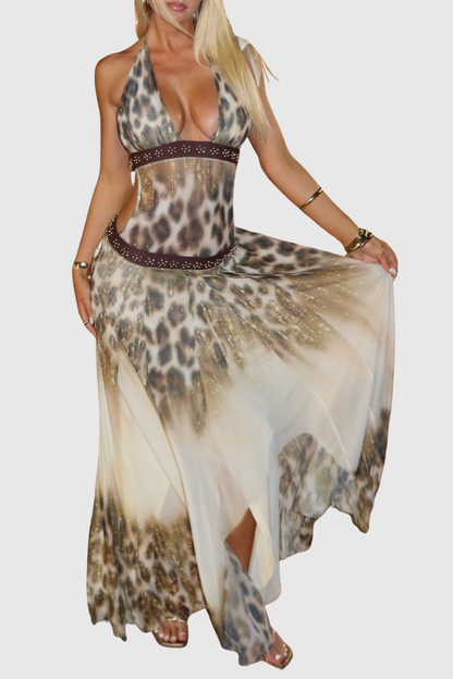 Tariqa Halter Leopard Midi Dress