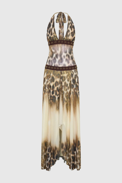 Tariqa Halter Leopard Midi Dress