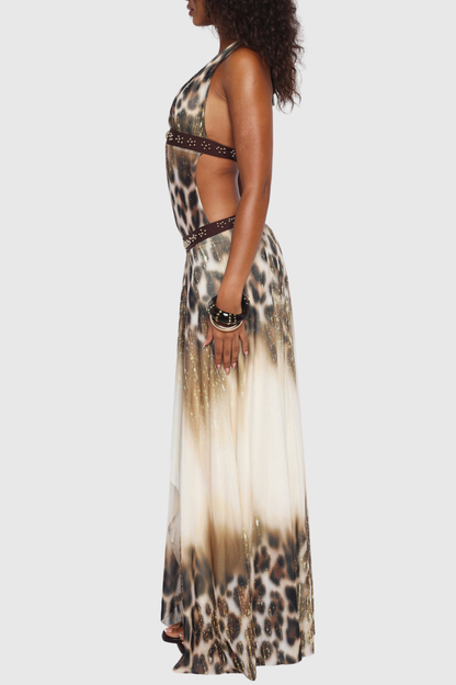 Tariqa Halter Leopard Midi Dress