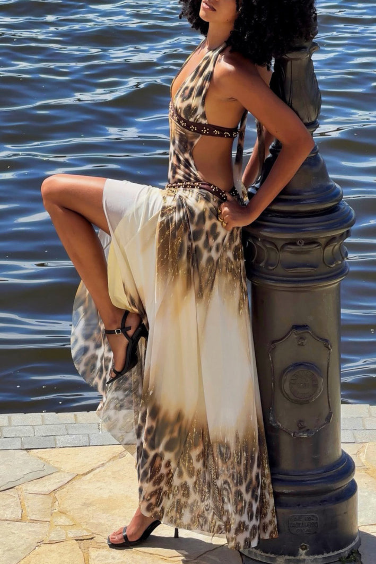 Tariqa Halter Leopard Midi Dress