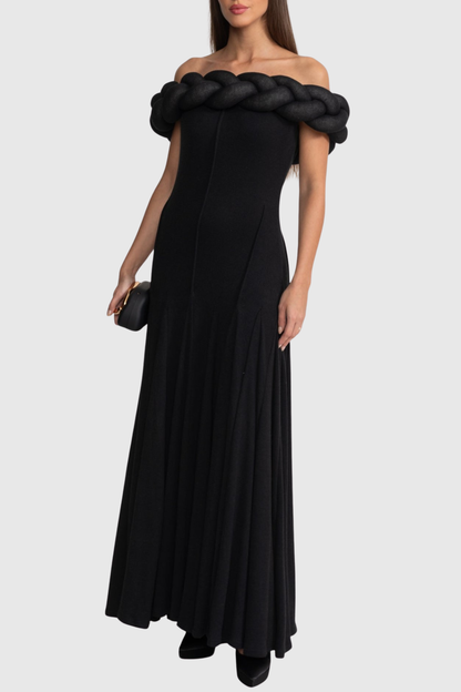 Esmere Off Shoulder Braid Knit Maxi Dress - Black