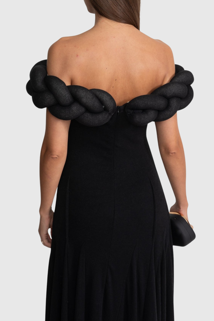 Esmere Off Shoulder Braid Knit Maxi Dress - Black
