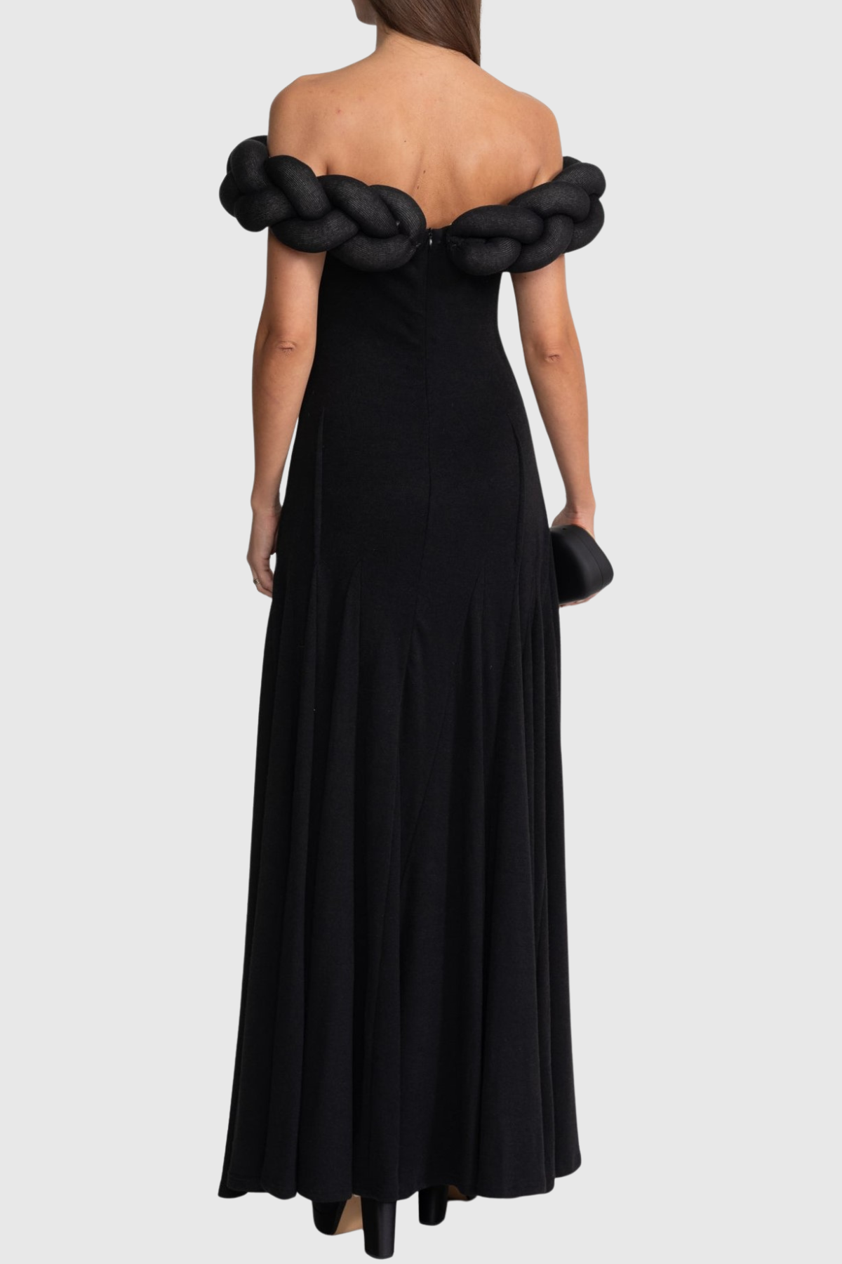 Esmere Off Shoulder Braid Knit Maxi Dress - Black