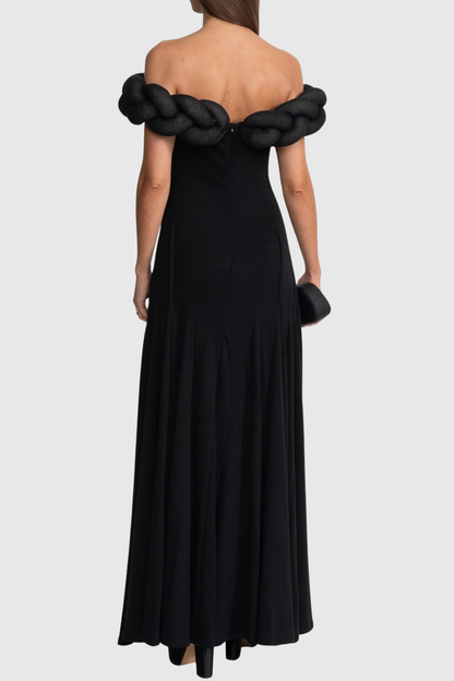 Esmere Off Shoulder Braid Knit Maxi Dress - Black