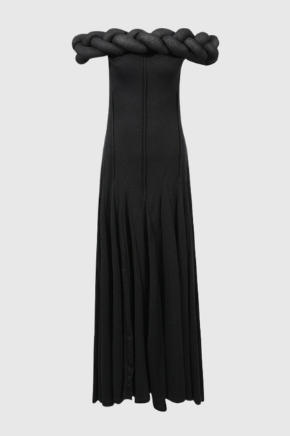 Esmere Off Shoulder Braid Knit Maxi Dress - Black