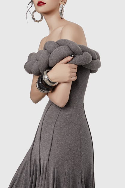 Esmere Off Shoulder Braid Knit Maxi Dress - Grey