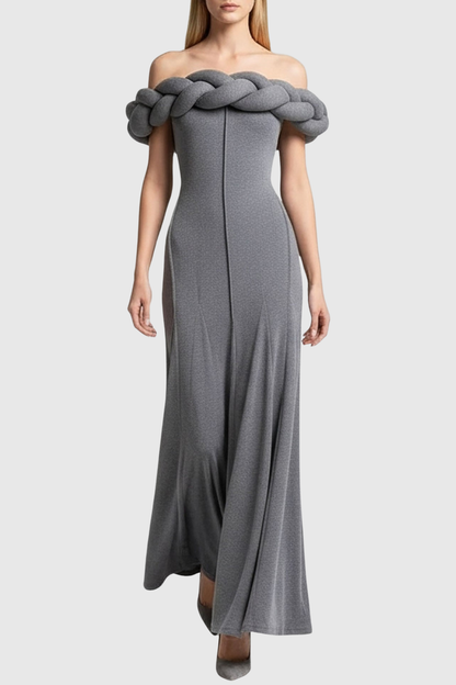 Esmere Off Shoulder Braid Knit Maxi Dress - Grey