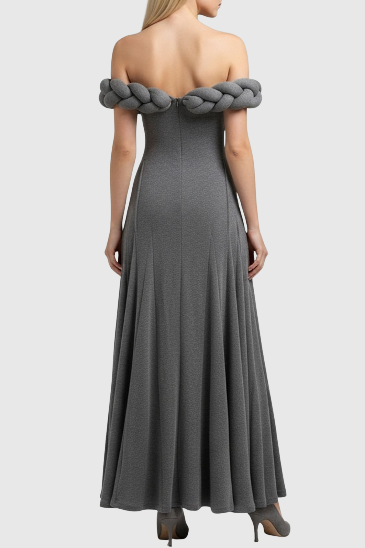 Esmere Off Shoulder Braid Knit Maxi Dress - Grey