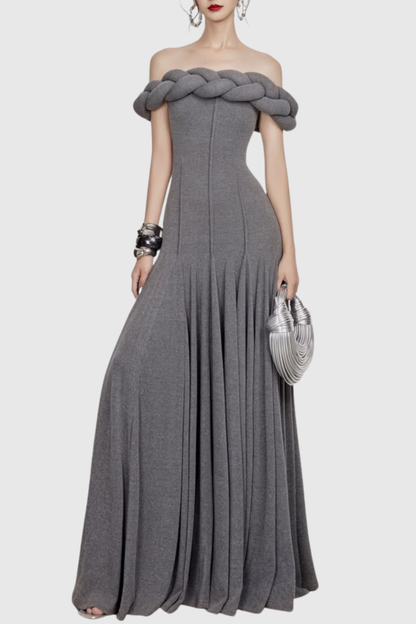 Esmere Off Shoulder Braid Knit Maxi Dress - Grey
