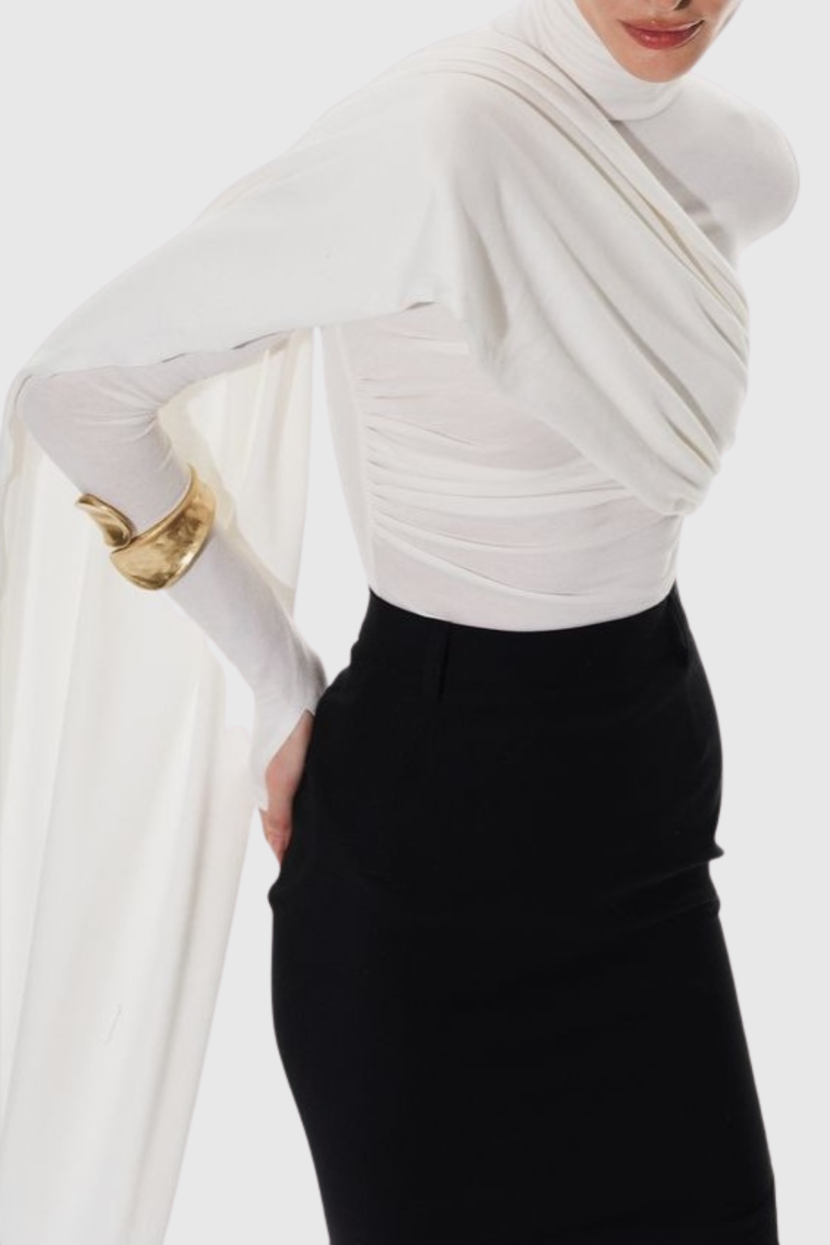 Telaka Asymmetric Mesh Wrap Top - White