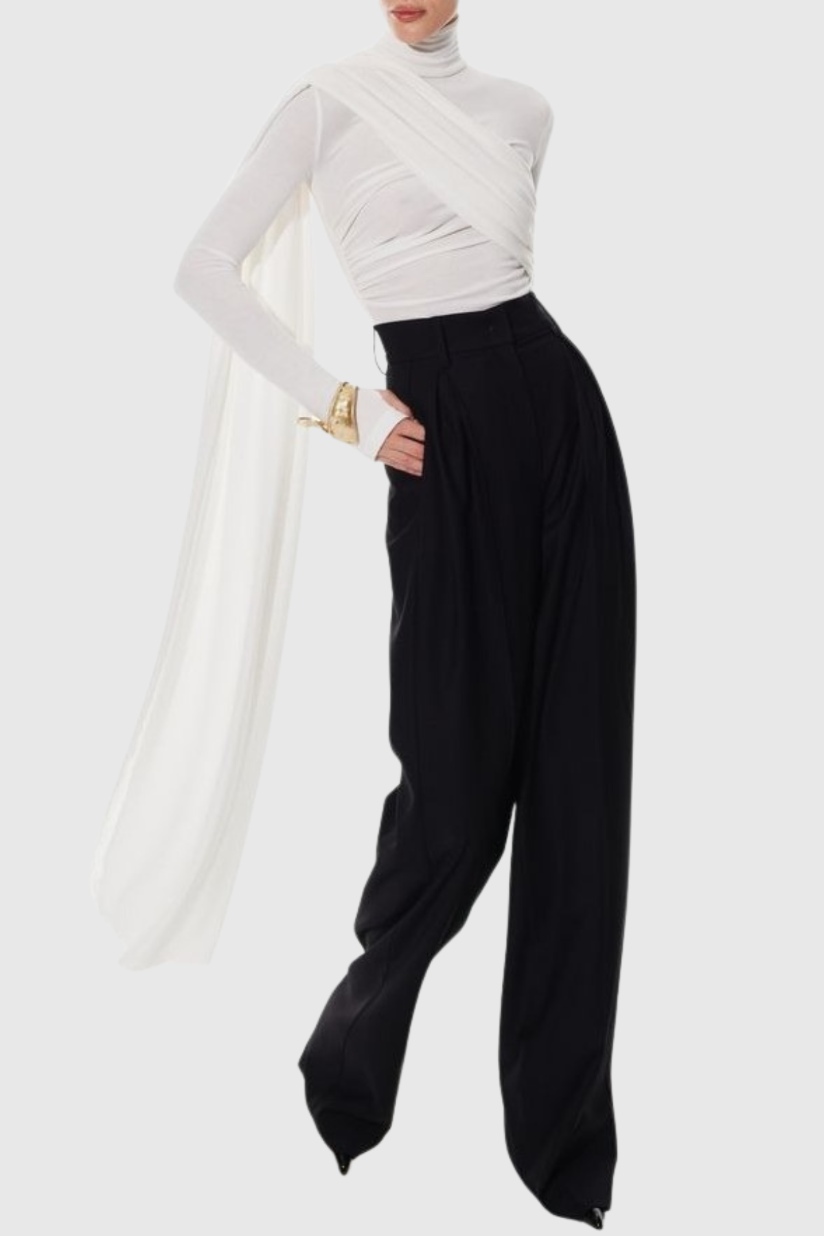 Telaka Asymmetric Mesh Wrap Top - White