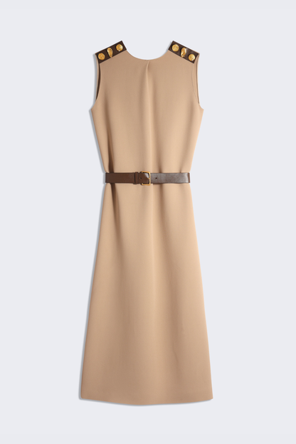 Tenley Buttoned Sleeveless Belted Midi Dress - Khaki
