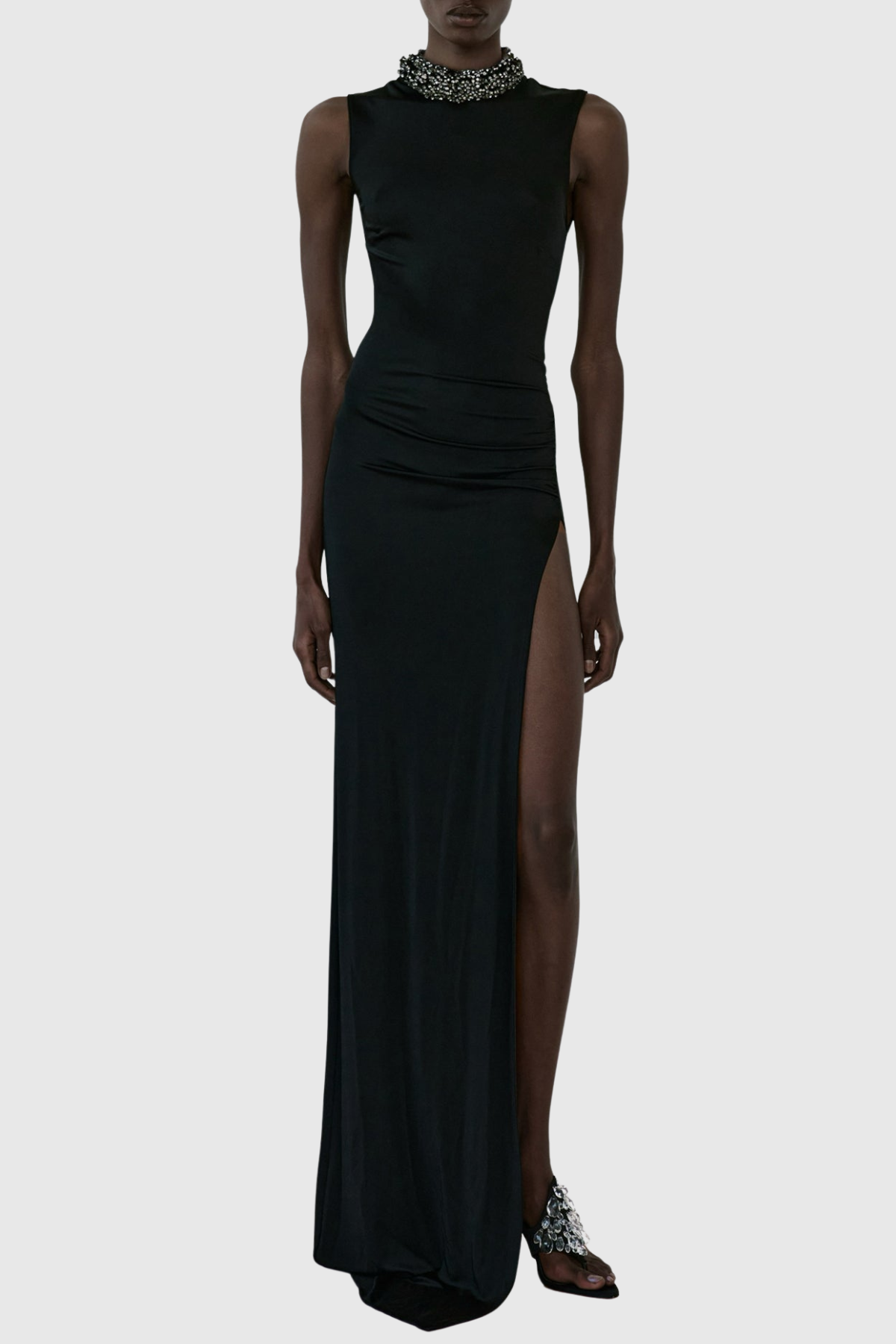 Teresa Crystal Embellished Sleeveless Slit Maxi Dress