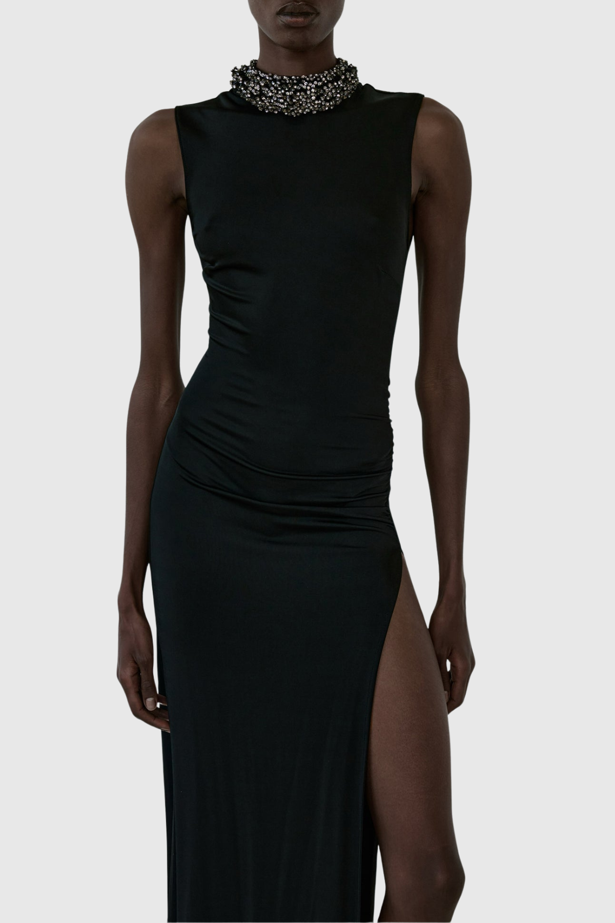 Teresa Crystal Embellished Sleeveless Slit Maxi Dress