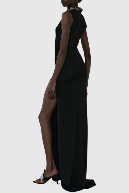 Teresa Crystal Embellished Sleeveless Slit Maxi Dress