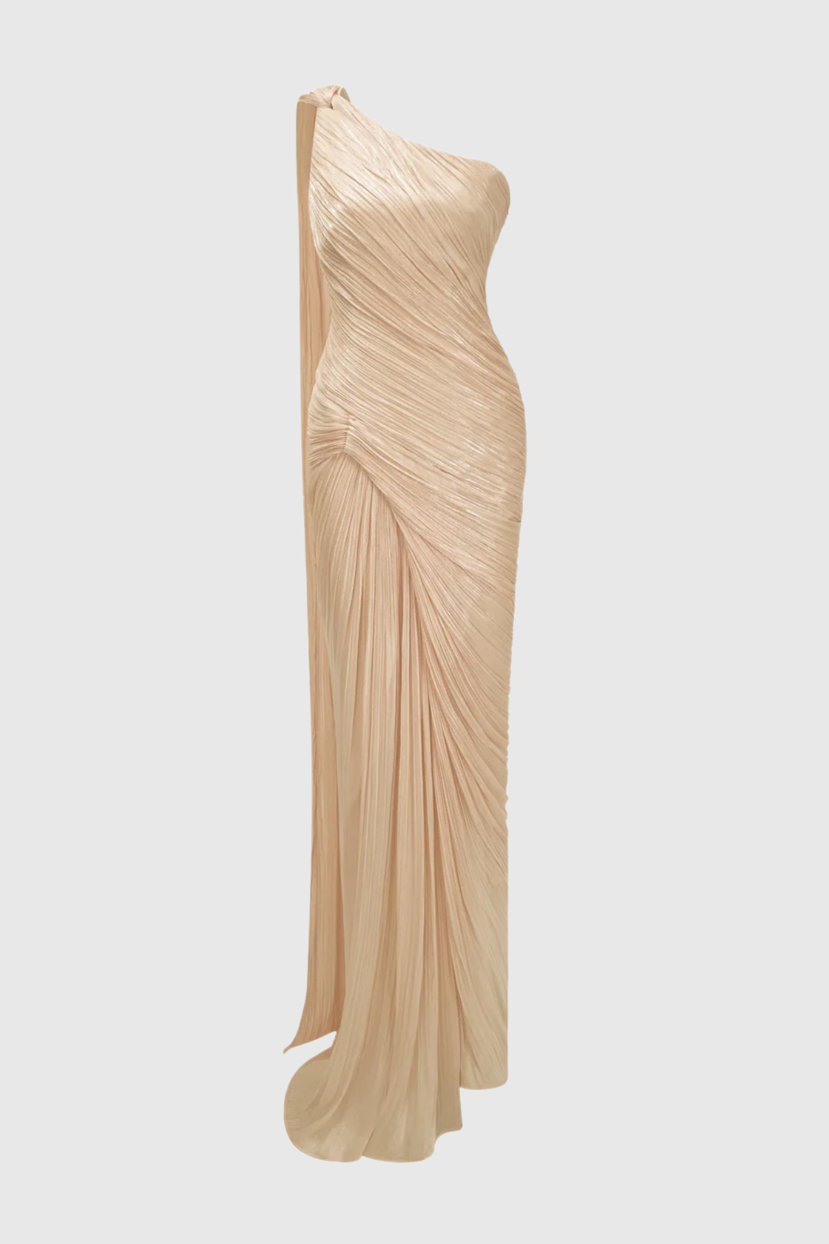 Thalassa One Shoulder Asymmetrical Pleated Maxi Dress - Beige