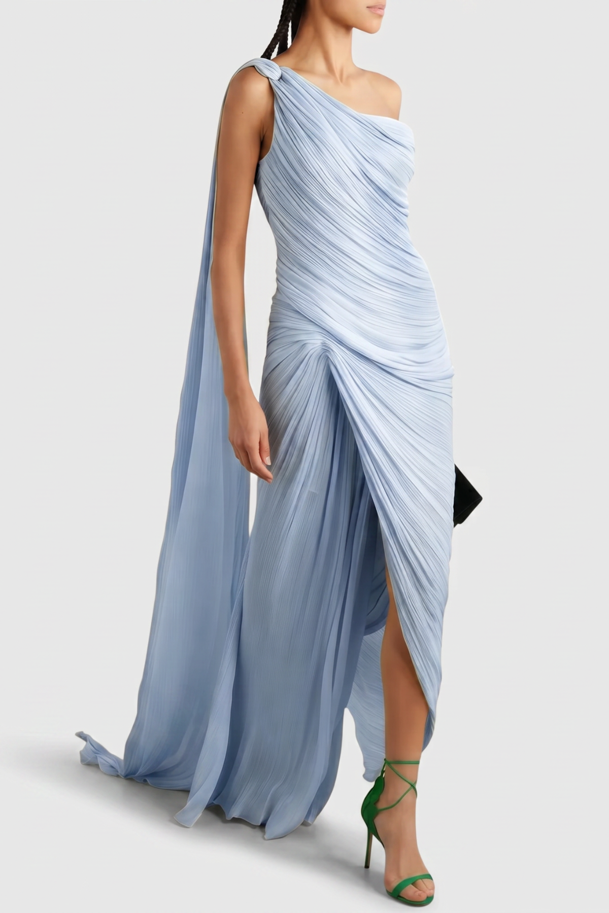 Thalassa One Shoulder Asymmetrical Pleated Maxi Dress - Blue