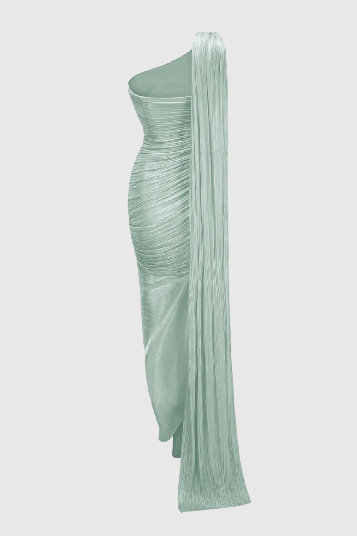 Thalassa One Shoulder Asymmetrical Pleated Maxi Dress - Green