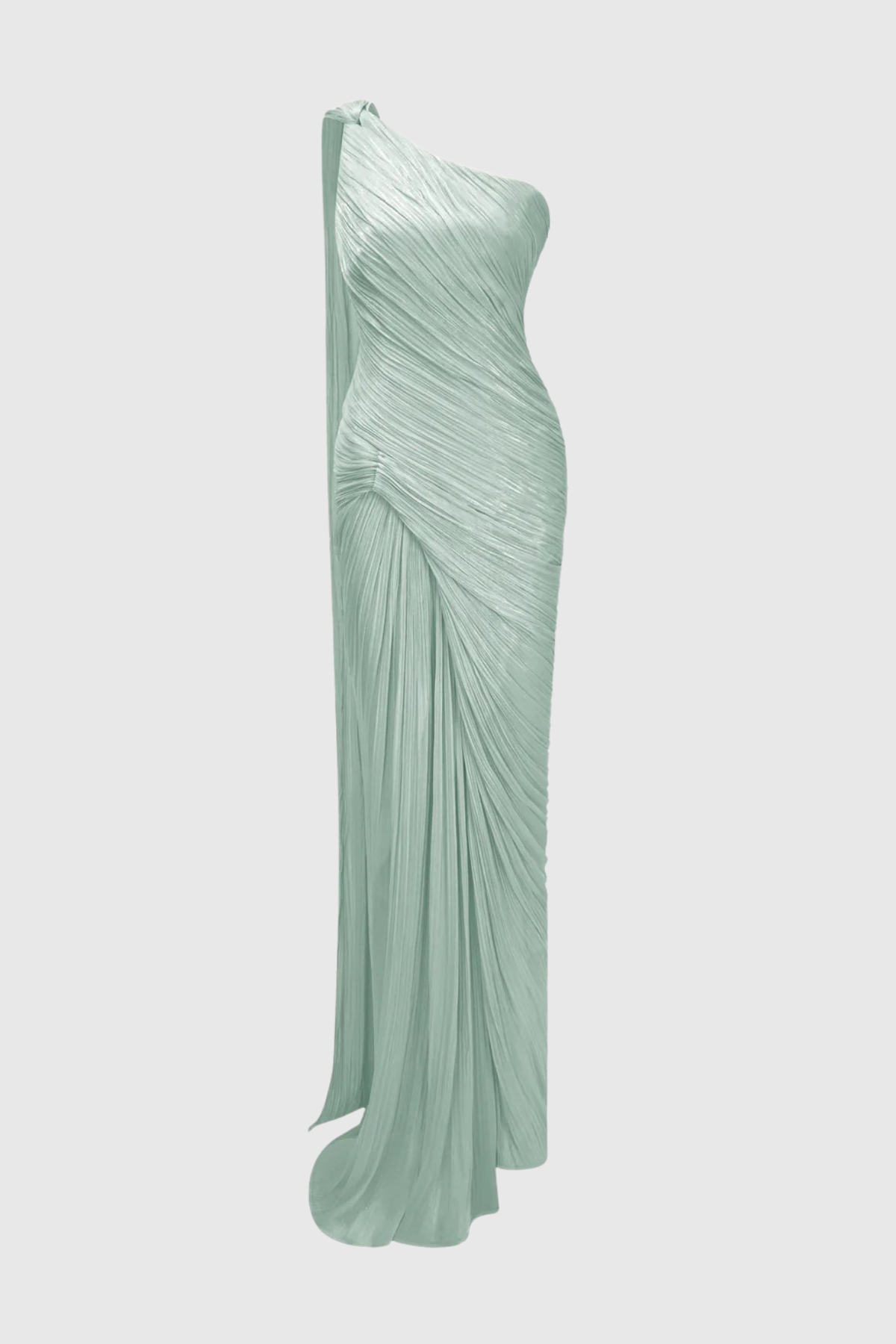 Thalassa One Shoulder Asymmetrical Pleated Maxi Dress - Green