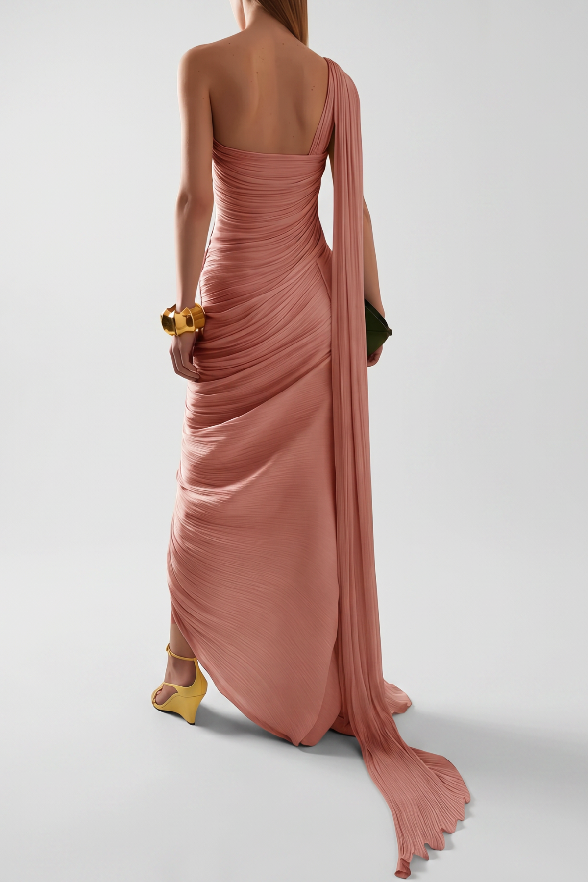 Thalassa One Shoulder Asymmetrical Pleated Maxi Dress - Pink