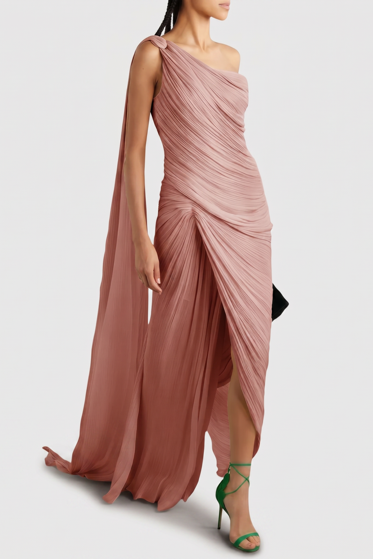 Thalassa One Shoulder Asymmetrical Pleated Maxi Dress - Pink