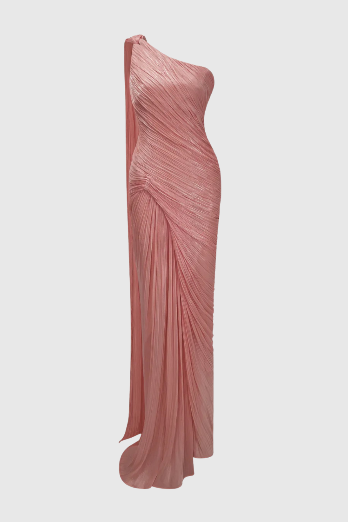 Thalassa One Shoulder Asymmetrical Pleated Maxi Dress - Pink