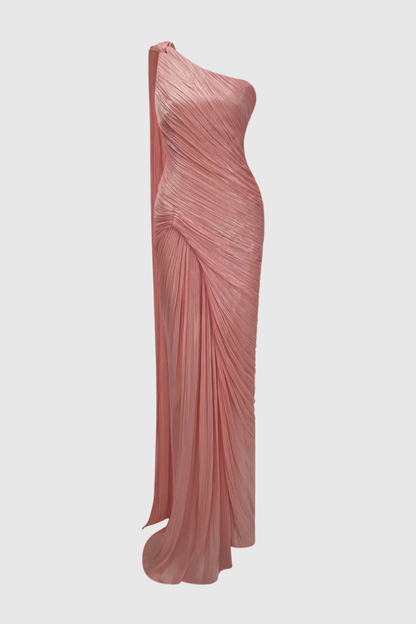 Thalassa One Shoulder Asymmetrical Pleated Maxi Dress - Pink