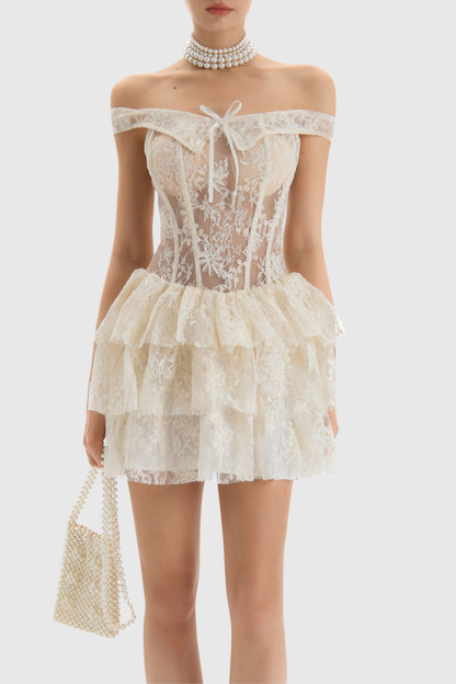 Thalaua Off Shoulder Lace Corset Mini Dress