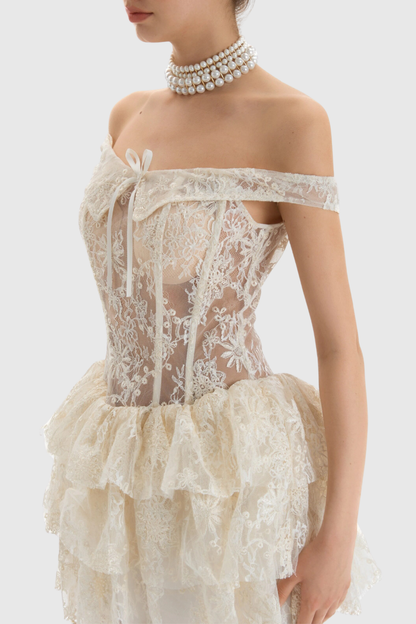 Thalaua Off Shoulder Lace Corset Mini Dress
