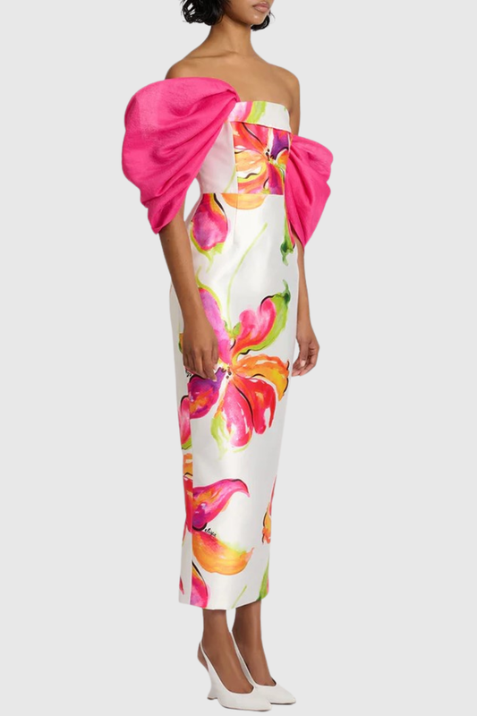 Thana Floral Print Off Shoulder Midi Dress