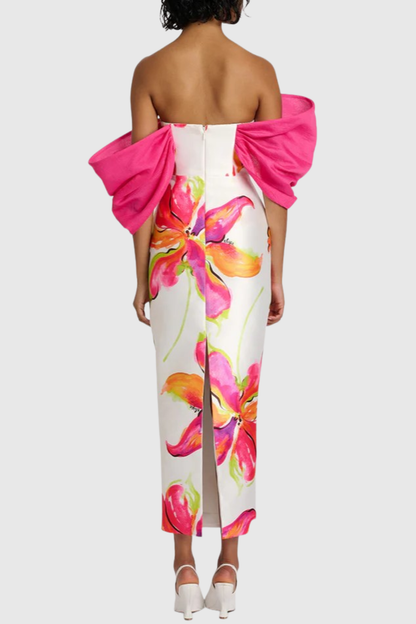 Thana Floral Print Off Shoulder Midi Dress