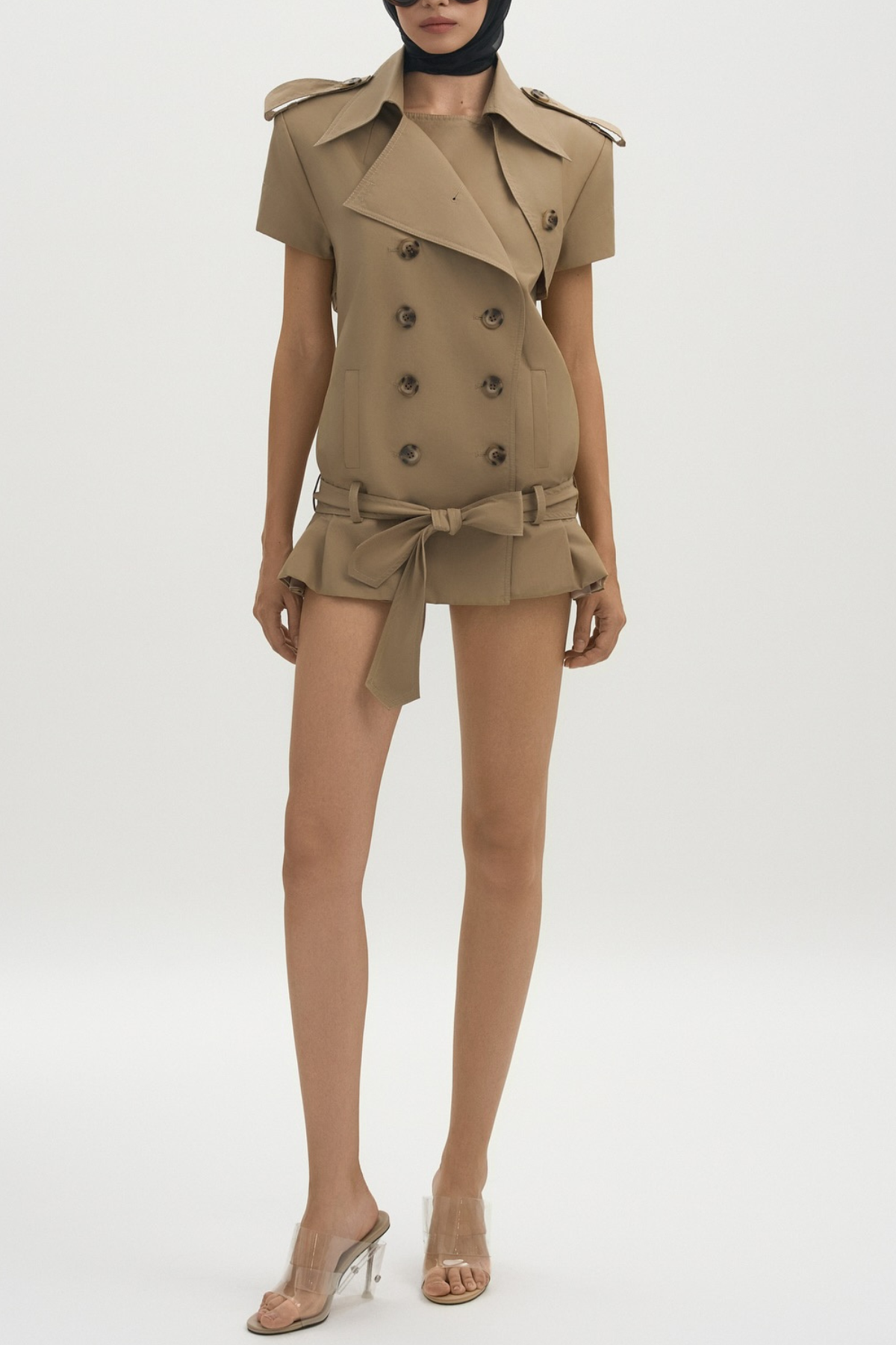 Thatca Double Breasted Trench Mini Dress - Khaki