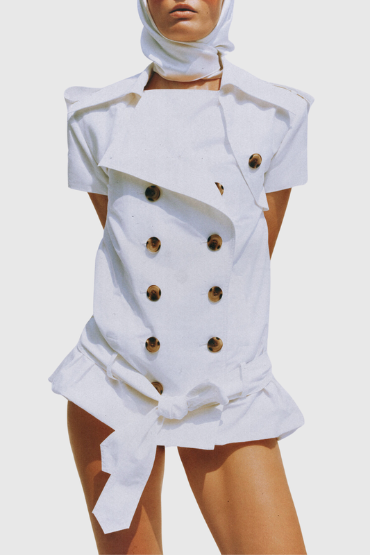 Thatca Double Breasted Trench Mini Dress - White